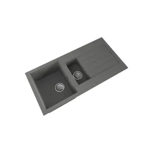 101cm Kitchen 1.5 Bowl Composite Inset Sink with Overflow & Drainer - Matt Grey