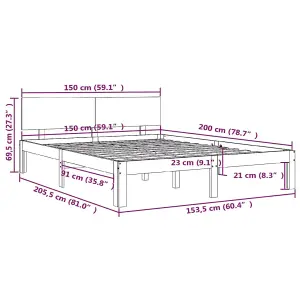 Berkfield Bed Frame Black Solid Wood 150x200 cm King Size