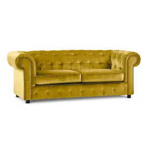 Ashbourne Chesterfield Tumeric Velvet Fabric Sofa Suite 3 Seater and 2 Seater Studded Design