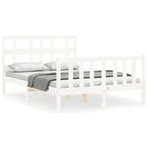 Berkfield Bed Frame with Headboard White 140x200 cm Solid Wood