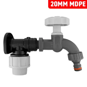 20mm Water Pipe mdpe Compression back/wall plate with pvc dial tap+ptfe tape