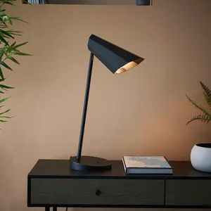 2 PACK Matt Black Angled Table Lamp - Adjustable Head - Modern Desk Task Light