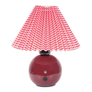 ValueLights Burgundy Gingham Touch Button Rechargeable Table Lamp