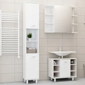 Berkfield 3 Piece Bathroom Furniture Set High Gloss White Engineered Wood