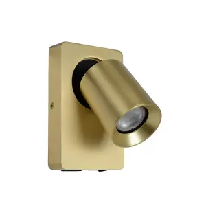 Lucide Nigel Modern Wall Spotlight - LED Dim. - GU10 - 1x5W 3000K - With USB charging point - Matt Gold, Brass