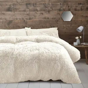 Cuddly Faux Fur Duvet Cover Set with Pillowcases Cream / Super King - 2 Pillowcases ( 50 x 75 cm )