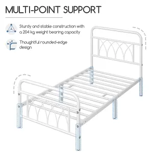 Yaheetech White 3ft Single Metal Bed Frame with Petal Accented Headboard and Footboard