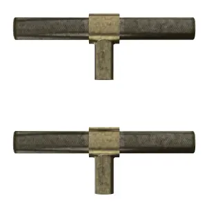 GoodHome Dukkah Antique brass effect Kitchen cabinets T-shaped Pull Handle (L)6.5cm (D)35mm, Pack of 2