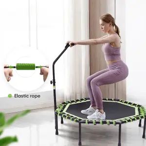 51 Inch Green Octagonal Garden Trampoline Fitness Trampoline with Adjustable T-Bar Handle  for Kids Adults