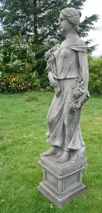 Large Conservatory Female Statue with Rose Bouquet on a Plinth