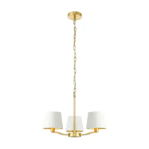 Ceiling Pendant Light Satin Brass & Vintage White Fabric 3 x 40W E14 e10195