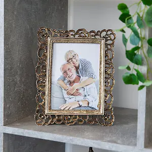 Vintage and Traditional Rustic Brushed Gold 5x7 Picture Frame with Silver Gems