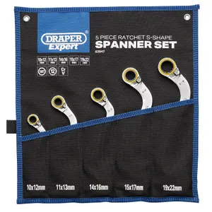 Draper Expert HI-TORQ Double Ring Ratchet S-Shape Spanner Set (5 Piece) 03947