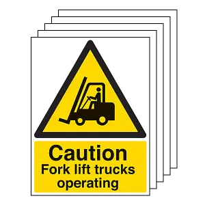 5x CAUTION FORK LIFT TRUCKS Warning Sign - 2mm Rigid Plastic 200x300mm