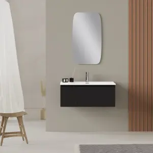 Banyetti Linea Matt Black Ribbed Wall Hung Vanity Unit 800mm x 460mm