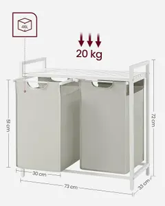 VASAGLE Double-Bin Laundry Hamper, Clothes Basket, Pull-Out Linen Bags, Sorting Rack, Metal Frame, White