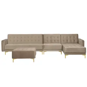 Corner Sofa with Ottoman ABERDEEN Sand Beige Velvet Left Hand