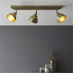 Antique brass Ceiling Spot Light - 3 x 7W LED E14 Bar Plate - Dimmable Modern industrial style