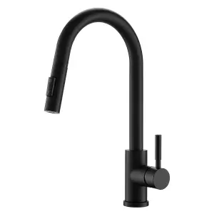 Nes Home Pull Out Kitchen Single Lever Mixer Tap 360 Swivel Matte Black Manhattan