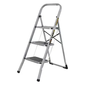 TOUGH MASTER Steel Step Ladder Folding Step Stool with Handrail & Wide Platform - 3 Steps (TM-SSL3)