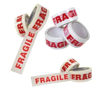 18 Rolls of Fragile Printed 50mm x 66m Strong Sticky Packaging Parcel Tapes