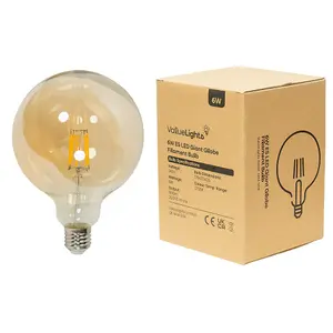 ValueLights Pack of 2 Retro Style 6w LED Filament ES E27 Giant Globe Amber Tinted Light Bulbs 2700K Warm White