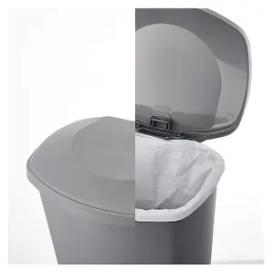 2 x Soft Closing 50 Litre Waste Rubbish Metallic Grey Airtight Pedal Bins For Home & Office