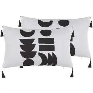 Set of 2 Cushions LIRIOPE 30 x 50 cm Geometric Black-White