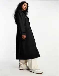 ASOS DESIGN Longline Trench Coat In Black - Black (Size: 4)