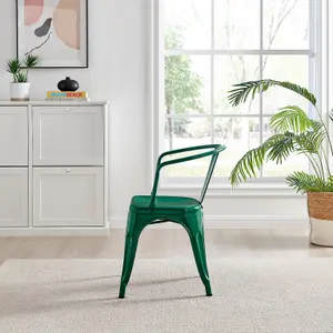 Furniturebox Set of 2 Green Colton Tolix Style Stackable Industrial Metal Dining Chair with Arms