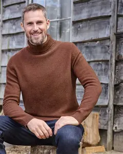 Mens Lambswool Polo Neck Jumper Brown | Woolovers