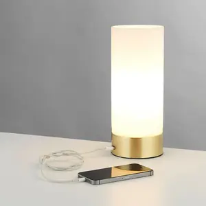 Touch Dimmable Table Lamp Brass & Frosted Glass Shade Modern Light USB Charger