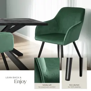 Chair Marilyn - with armrests, padded, velvet look, black steel legs - dark green / black