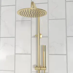 Nes Home Modern Brushed Brass Cool Touch Thermostatic Riser Rail Shower Set