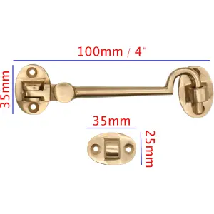 Polished Brass Cabin Hook And Eye 100mm