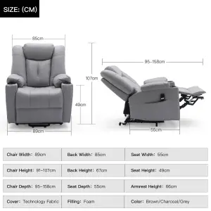 Afton Electric Fabric Single Motor Riser Recliner Lift Mobility Tilt Chair Grey