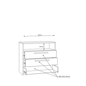 3 Drawer Sonoma Oak Matt Grey Chest Of Drawers With Open Storage Shelf