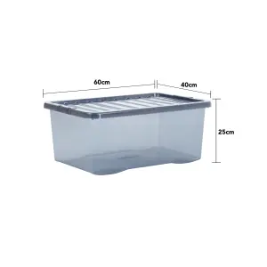 Wham Crystal 5x 45L Plastic Storage Boxes with Lids. Medium Size, Strong. Made in the UK Tint Smoke