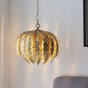 Small Ornate Gold Ceiling Pendant Light Fitting - Decorative Layered Leaf Design