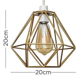 ValueLights Pair Of Modern Geometric Gold Metal Basket Cage Ceiling Pendant Light Shades