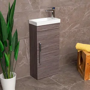 Novela 400mm Floorstanding Cloakroom Vanity Unit in Dark Wood