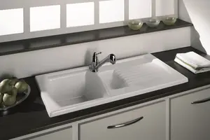 Luna Ceramic Kitchen Sink 1.5 Bowl & Drainer - Reversible - SO15BWT