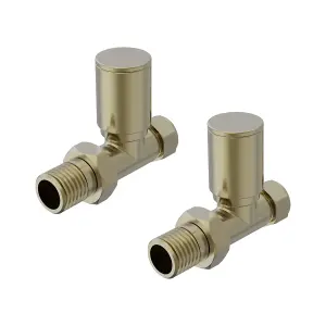 Right Radiators Brushed Brass Round Head Straight Towel Rail Radiator Valves 1/2" x15mm Pair