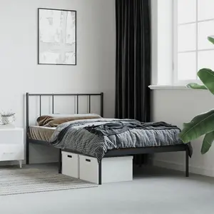 Berkfield Metal Bed Frame with Headboard Black 90x190 cm 3FT Single