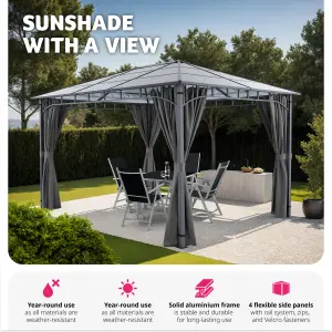 Gazebo Caracas - 3 x 3 m, 4 side panels, weather & UV-resistant, translucent roof - grey