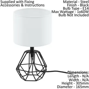 Table Lamp Colour Black Base Shade White Fabric In Line Switch Bulb E14 1x60W