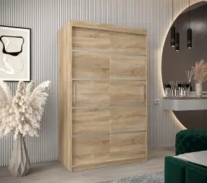 Verona 01 Contemporary 2 Sliding Door Wardrobe 5 Shelves 2 Rails Oak Sonoma Effect (H)2000mm (W)1200mm (D)620mm