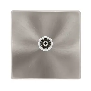 Brushed Steel Screwless Plate Single Isolated Coaxial Socket - White Trim - SE Home