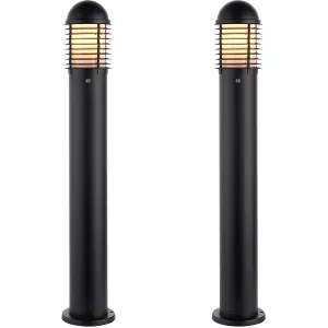 2 PACK Outdoor Bollard Post Light - 60W E27 GLS - 1000mm Height - Matt Black