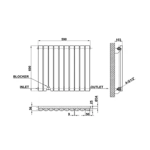 Horizontal Black Single Oval Panel Radiator (H)600mm x (W)590mm, 2080 BTU.